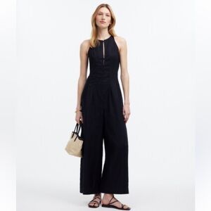 NWT MADEWELL Seamed Wide-Leg Jumpsuit 100% Linen Black Sz 6